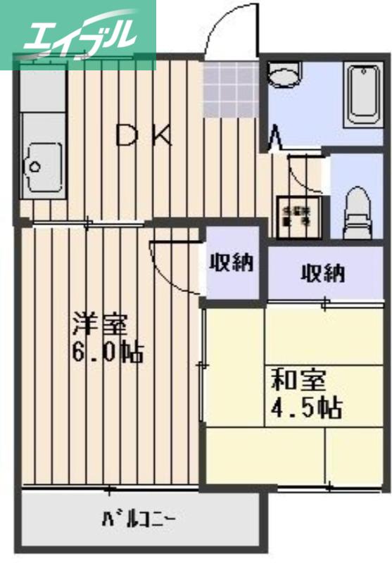 コーポハピネスA棟(2DK/2階)の間取り写真