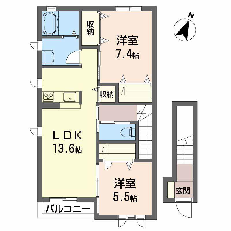エターナル・グリーンI(2LDK/2階)の間取り写真