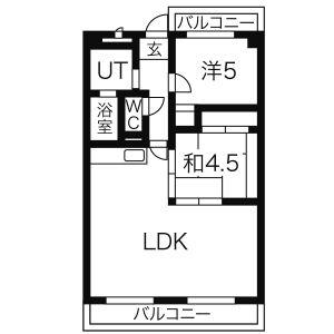 ウィズユー苅安賀(2LDK/4階)の間取り写真