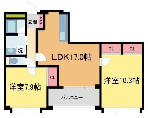 S-RESIDENCE夙川(2LDK/2階)の間取り写真