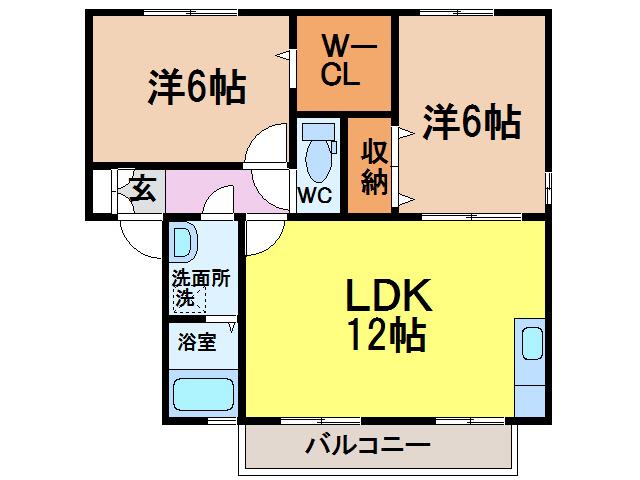 ウィルモア原口B(2LDK/1階)の間取り写真