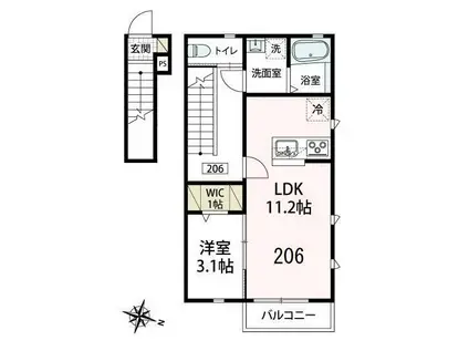 アルカディア(1LDK/2階)の間取り写真