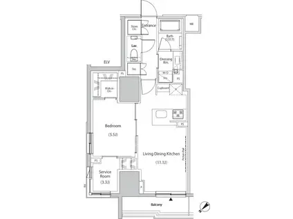 ザ・パークハビオ市ヶ谷イースト(1SLDK/6階)の間取り写真