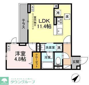 ジェルベーラ東柏ヶ谷(1LDK/1階)の間取り写真