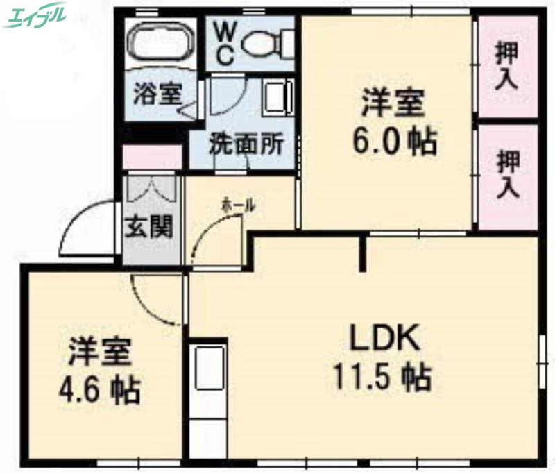 ディアス中島田(2LDK/1階)の間取り写真