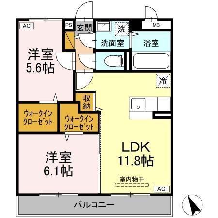 アーバニズム小美玉レジデンス(2LDK/2階)の間取り写真
