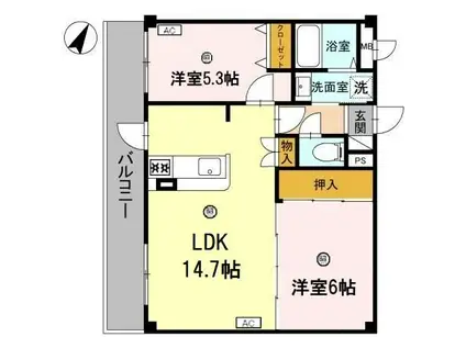 エスポワール三松(2LDK/2階)の間取り写真