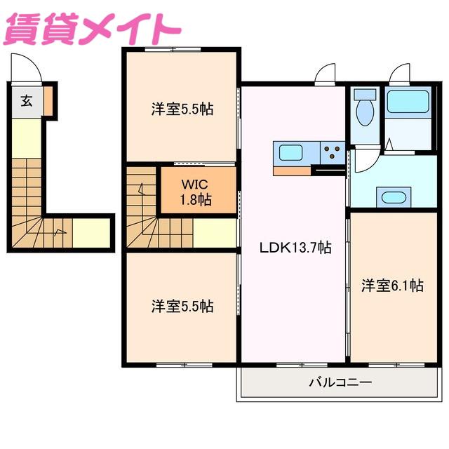 アザレアA棟(3LDK/2階)の間取り写真