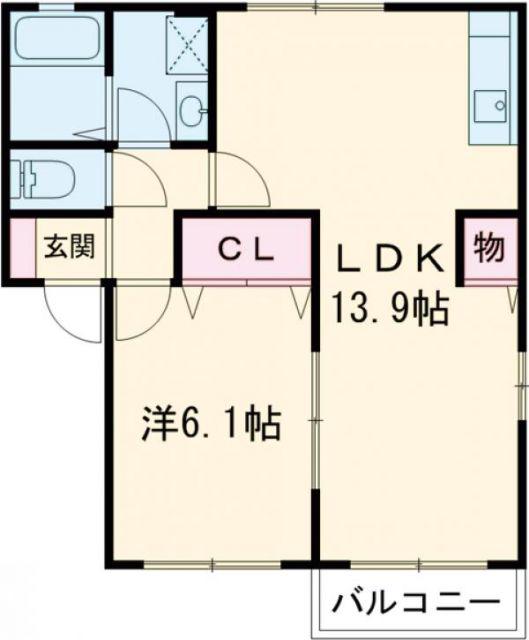 ルシエール的形 B棟(1LDK/2階)の間取り写真