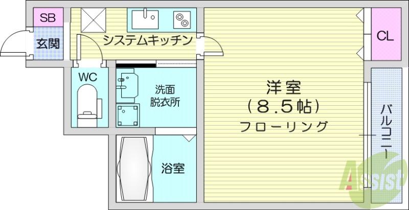 ハリースローリー(1K/1階)の間取り写真