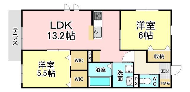 RESIDENZ小倉南(2LDK/1階)の間取り写真