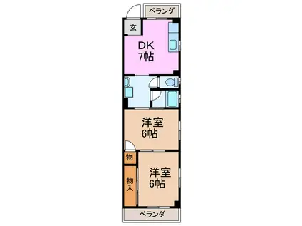 コーポ岡部緑ヶ丘(2DK/3階)の間取り写真