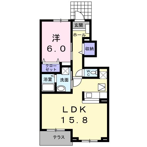 ウエストリバーA(1LDK/1階)の間取り写真