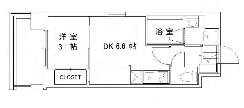 ニューガイアリルーム原通(1DK/4階)の間取り写真