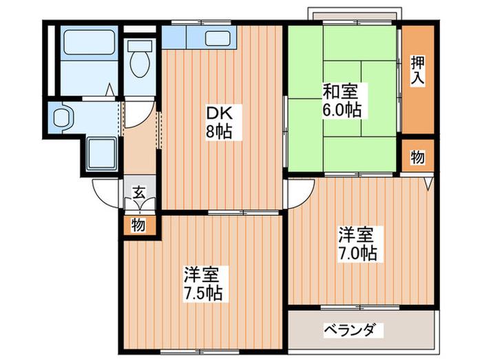 Mクレール B棟(3DK/2階)の間取り写真