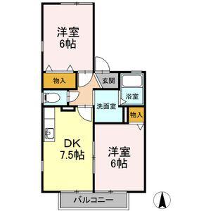 エスポワールマキ(2DK/2階)の間取り写真