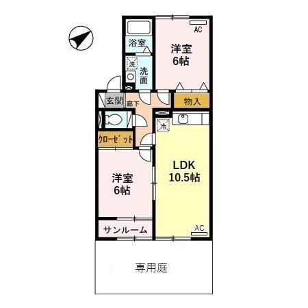 ボニータス(2LDK/1階)の間取り写真
