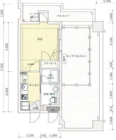 クレスティア天神サウス(1K/7階)の間取り写真
