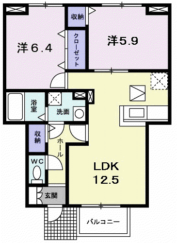 イズミティ・ヒルズ 壱番館(2LDK/1階)の間取り写真