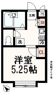 シャンベール南大沢(1K/1階)の間取り写真