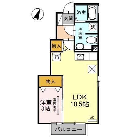 インテリアル(1LDK/1階)の間取り写真