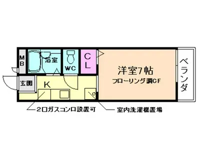 ベルメゾン蛍池(1K/2階)の間取り写真