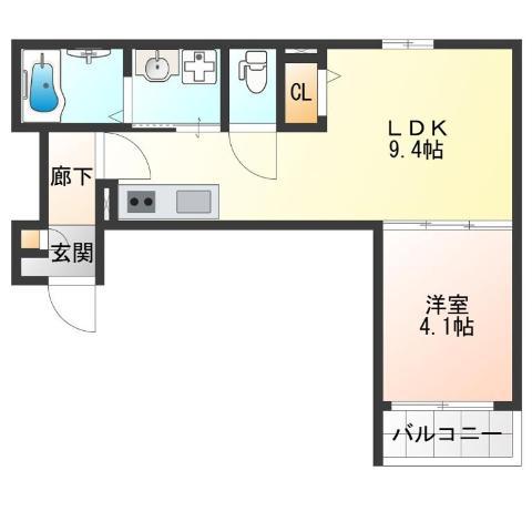 AIA難波南(1LDK/3階)の間取り写真