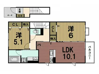 シャルムタカサゴII(2LDK/2階)の間取り写真