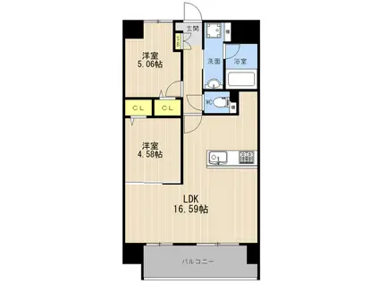 LIBTH菊陽II(2LDK/6階)の間取り写真