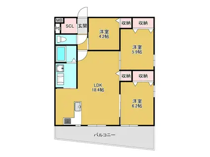 VIA LATTEA(3LDK/3階)の間取り写真