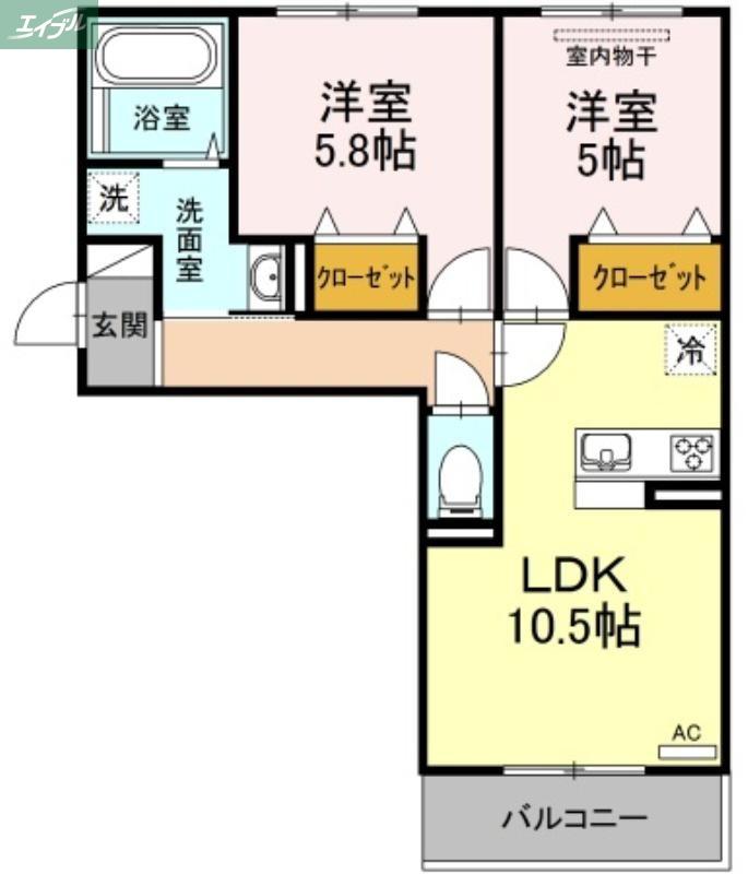 メゾンOTC(2LDK/3階)の間取り写真