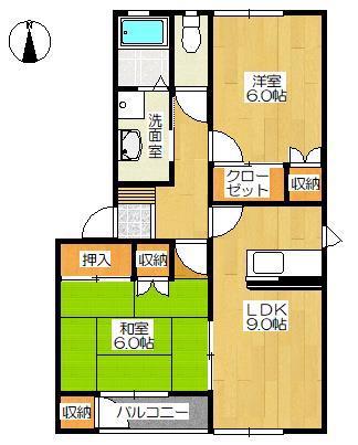 グランデ本館2番館(2LDK/2階)の間取り写真