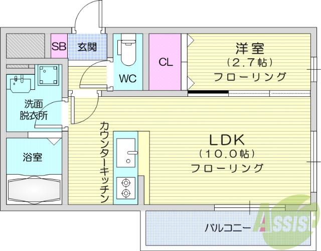 サンシャイン太子堂(1LDK/2階)の間取り写真