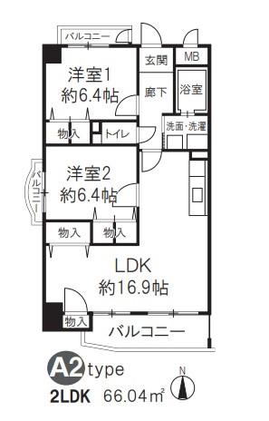 プロスベール高安(2LDK/3階)の間取り写真