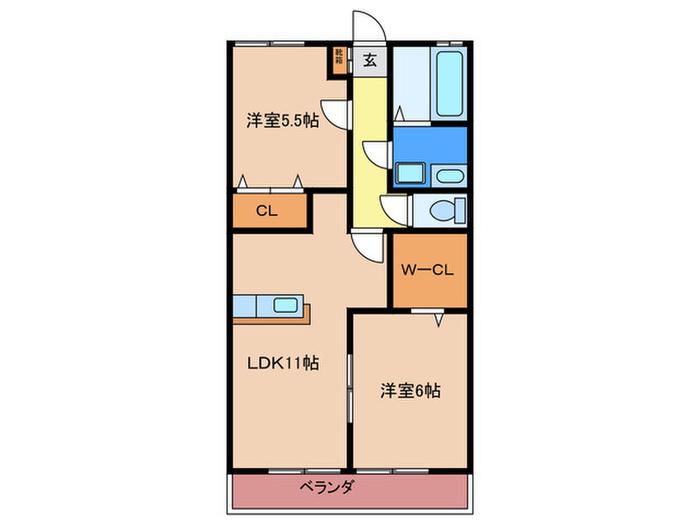 ディアコートIII(2LDK/2階)の間取り写真