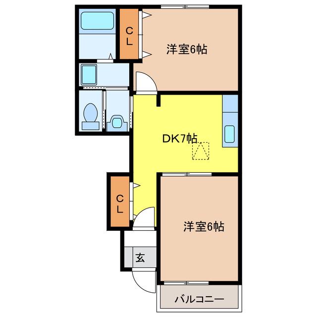リバーサイドホズミII(2DK/1階)の間取り写真