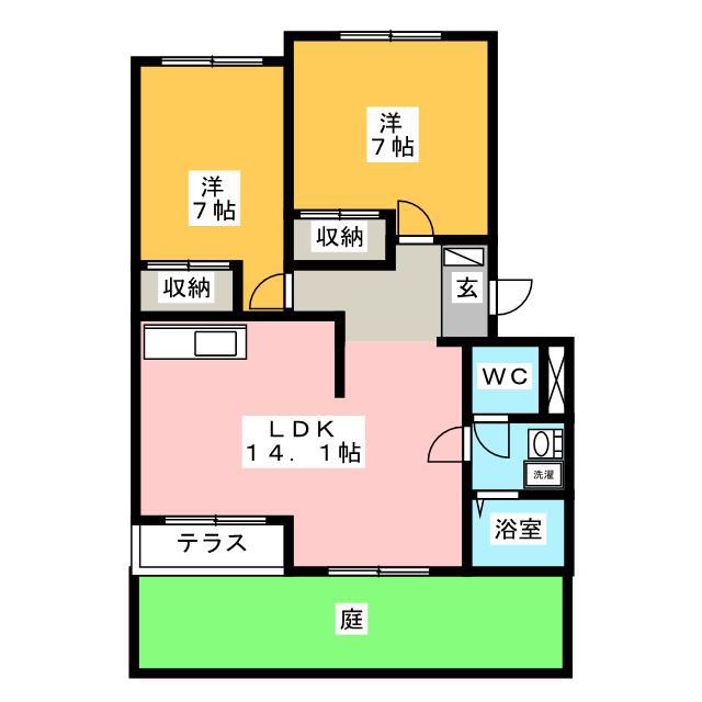 グランディアKSI(2LDK/1階)の間取り写真