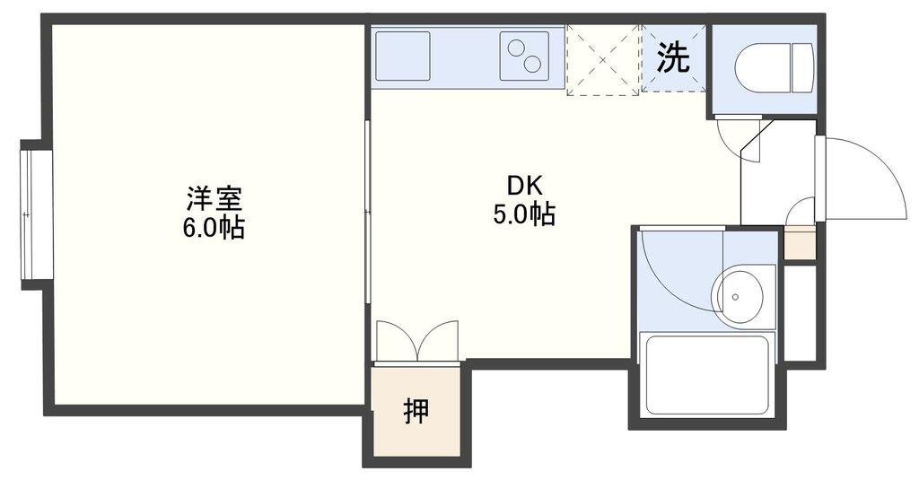 デュアルピークス(1DK/2階)の間取り写真