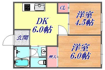 グランディア北野 山本通(2DK/4階)の間取り写真