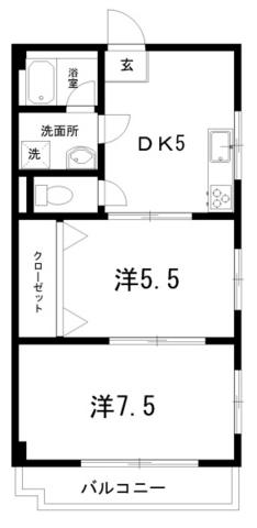 メロディハイム愛宕山(2DK/6階)の間取り写真