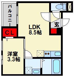 パルティーレ戸畑(1LDK/1階)の間取り写真