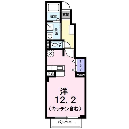 プラシード ドゥーエ(ワンルーム/1階)の間取り写真