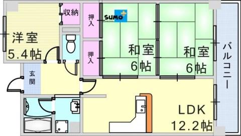 シティハイツ鈴蘭台(3LDK/8階)の間取り写真