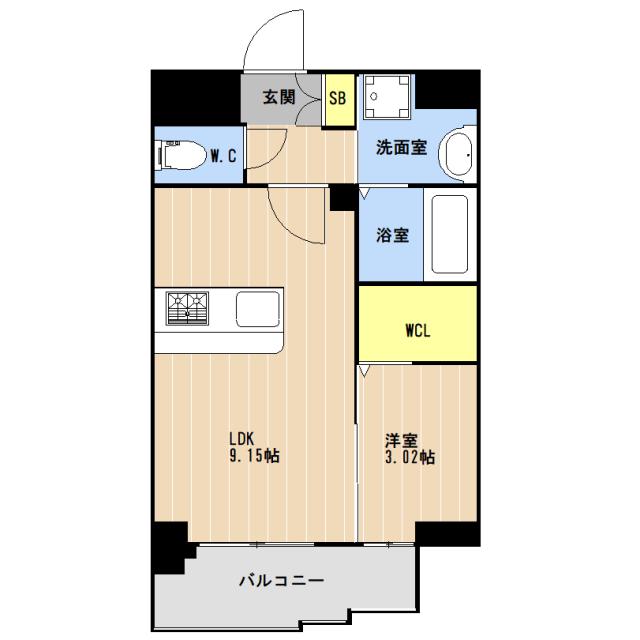 LIBTH西新III(1LDK/12階)の間取り写真