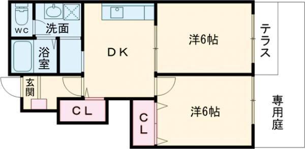 ジュージパーク56(2DK/1階)の間取り写真