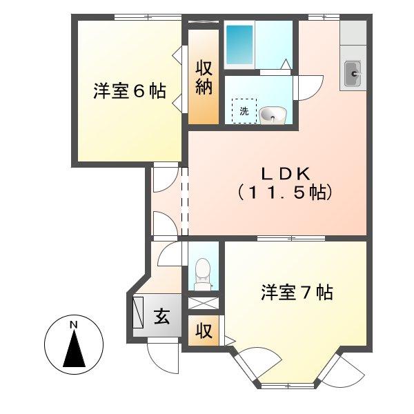 ミーテ通生(2LDK/1階)の間取り写真