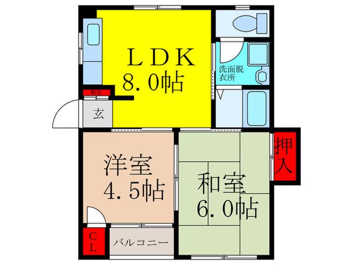 アドバンス(2LDK/2階)の間取り写真