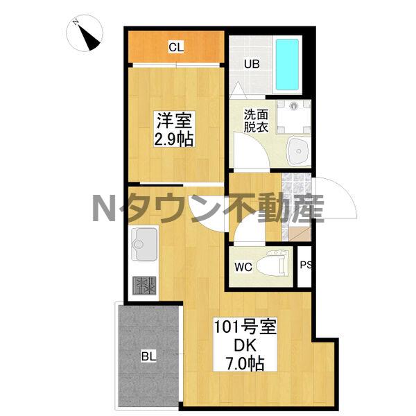 R-SMART 新栄2(1DK/1階)の間取り写真