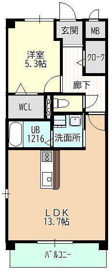 シェソワII(1LDK/2階)の間取り写真