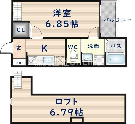 RISA放出(1K/2階)の間取り写真